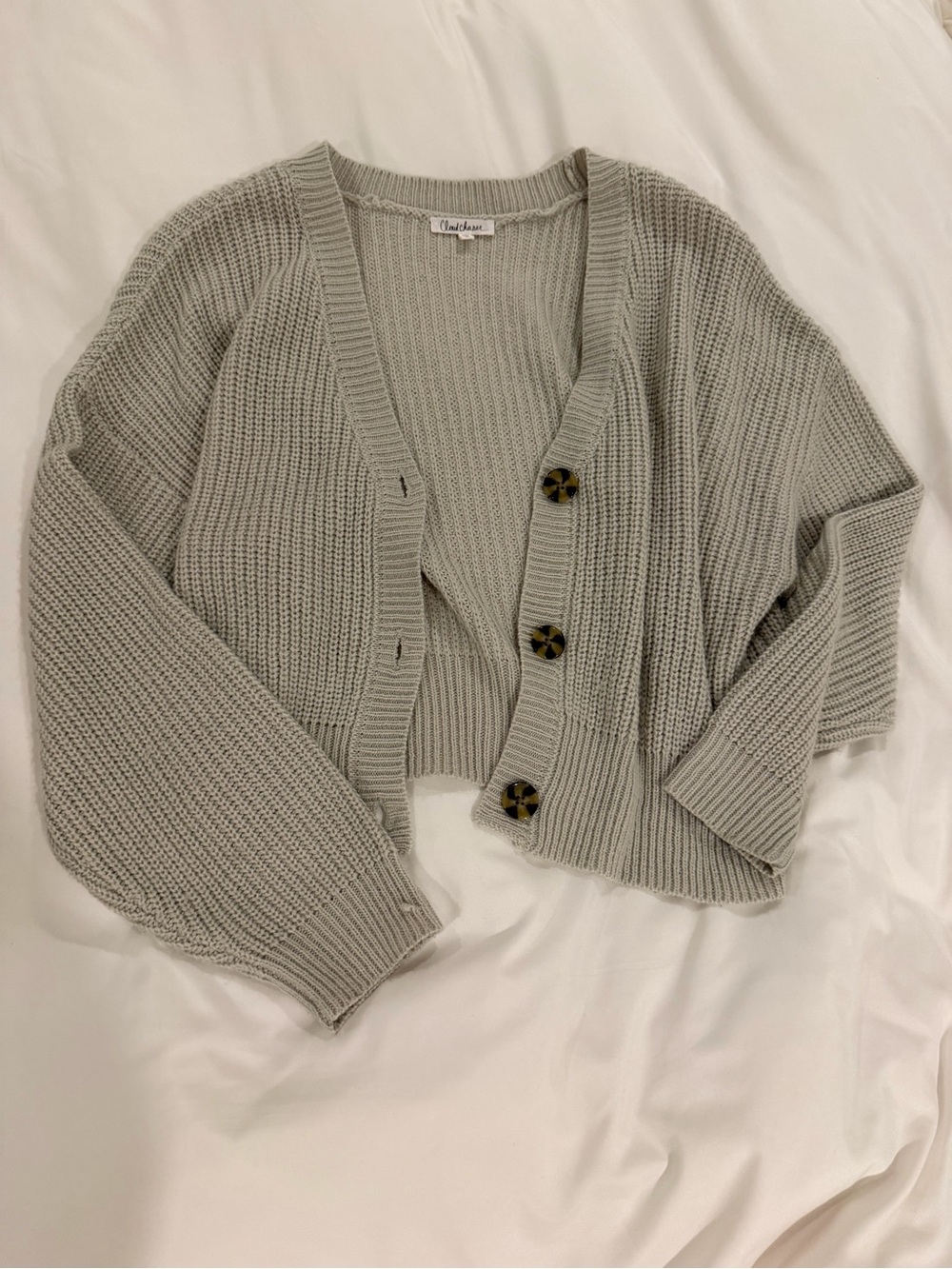 Cloud Chaser Sage Gray Cropped Button Cardigan